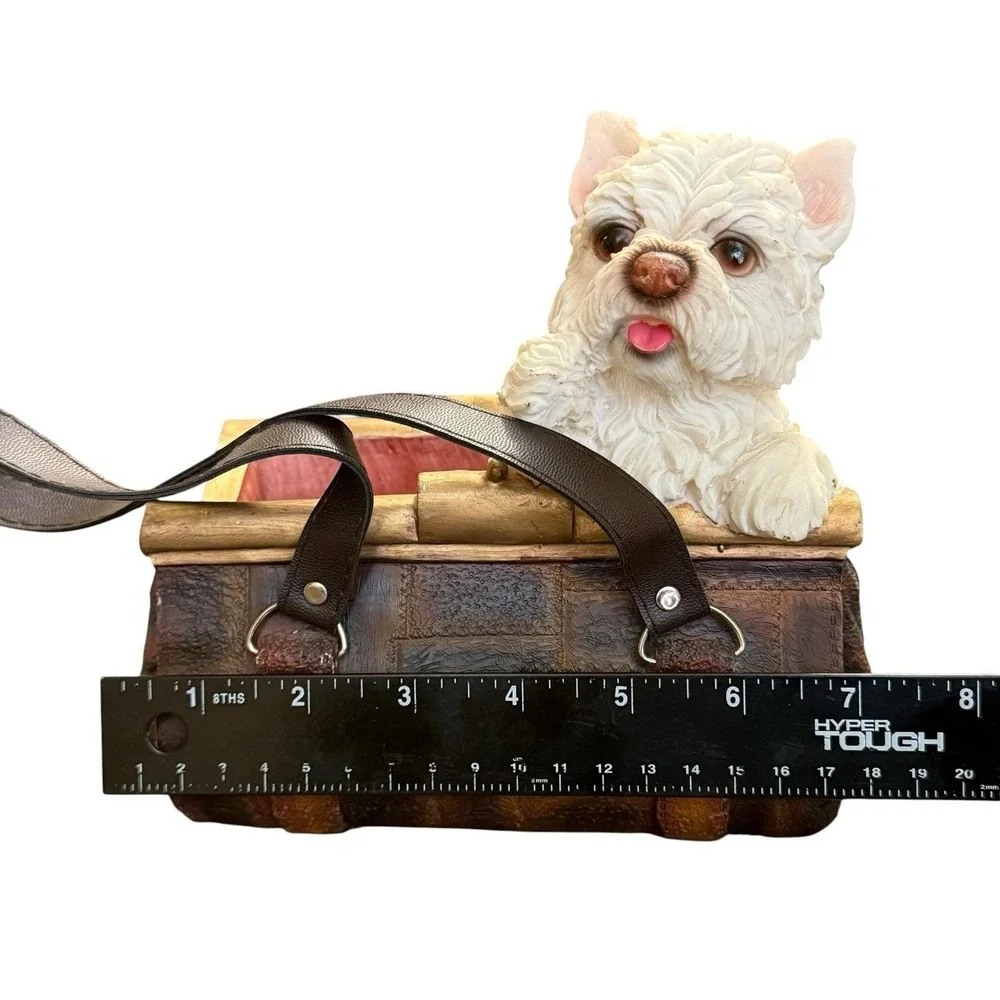 Vintage Westie Dog Purse Planter Resin Basket Faux Leather Handles Terrier Decor